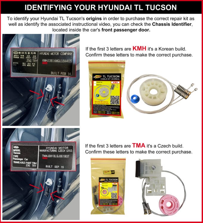 Hyundai Tucson Window Regulator Repair Kit FRONT - Identification Documentation