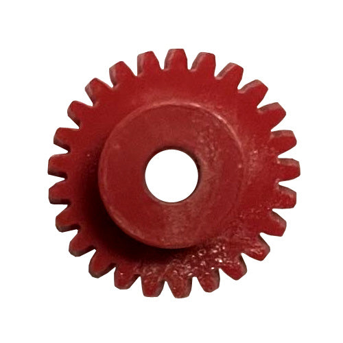 Top view of a red plastic odometer gear with 25 Teeth for Holden Commodore VB-VL.