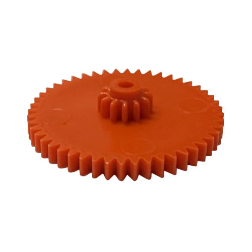 Side view of an orange 48 and 12 tooth odometer gear for BMW, Mercedes models.